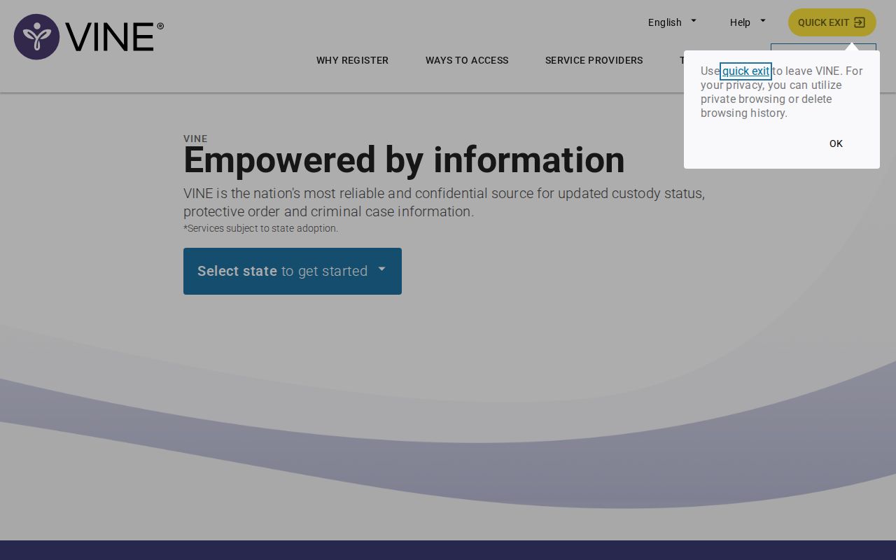 VINELink Wayne County Tennessee custody search and alert interface