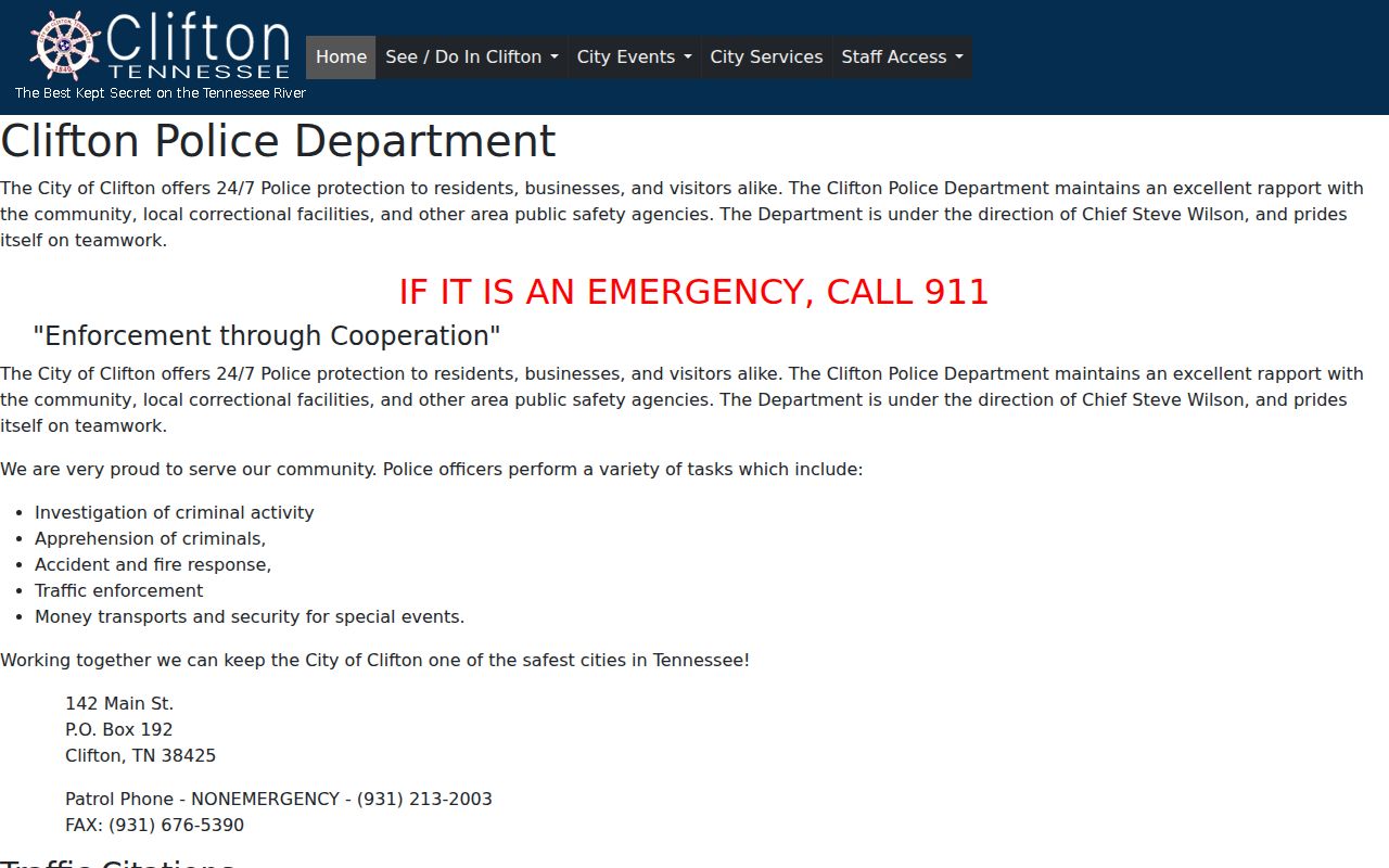 Clifton Police Department contact page for recent arrest records