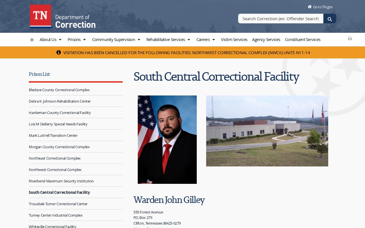 South Central Correctional Facility state custody in Clifton Wayne County