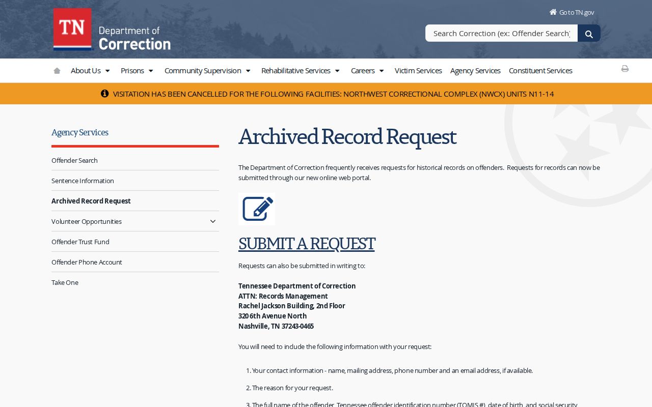 Tennessee state archive request route for older Wayne County custody records